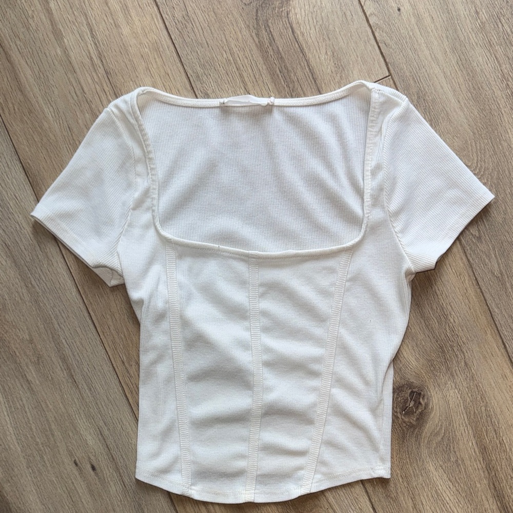 LUSH Short Sleeve Cream Corset Style T Shirt Top